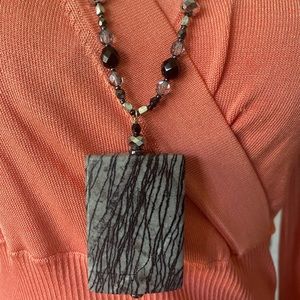 Black Lined Jasper Stone Necklace with Black and Metallic Beads